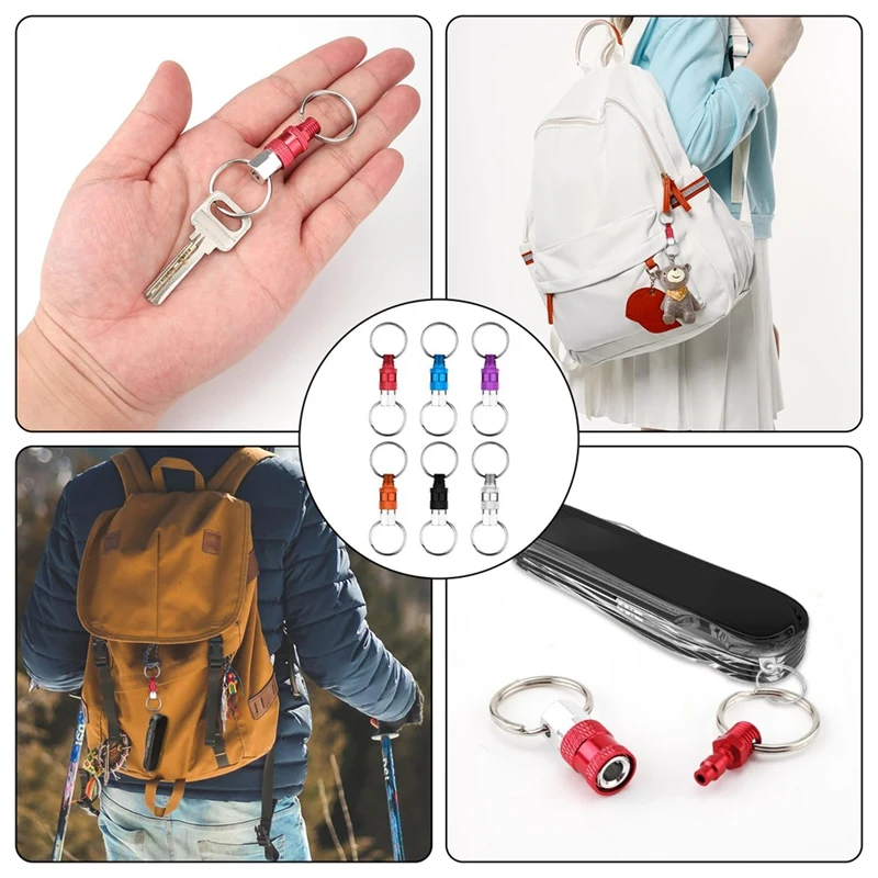 6Pack Pull Apart Keychain,Quick Release Keychain Aluminum Keychain With 2 Split Rings Chain Separate Detachable Key Ring-AT81