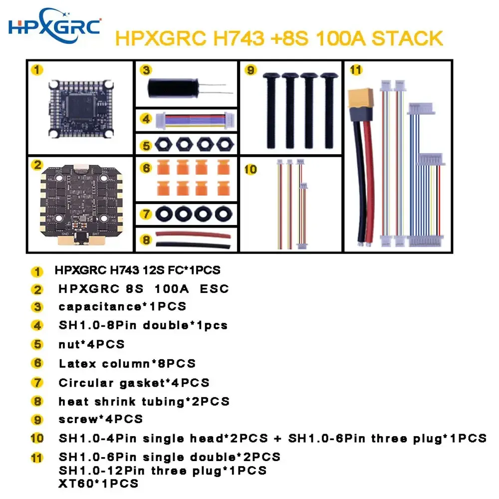 

HPXGRC H743 Stack H743 Flight Controller Dual ICM42688P with 100A/120A ESC 3-12S LIPO 30.5x30.5mm for RC FPV Racing Drone