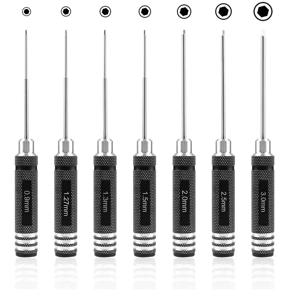 7/1pcs Hex Screwdriver Set 0.9mm 1.27mm 1.3mm 1.5mm 2.0mm 2.5mm 3.0mm Hex Head Wrench Tools Kit  For RC Helicopter