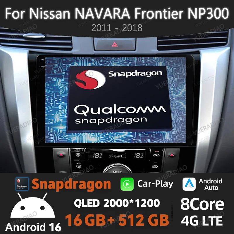 Radio para Auto Android 16 para Nissan NAVARA Frontier NP300 2011-2018, Multimedia Inalámbrico, Carplay, Auto Estéreo, 5G WIFI, GPS, 2DIN, BT