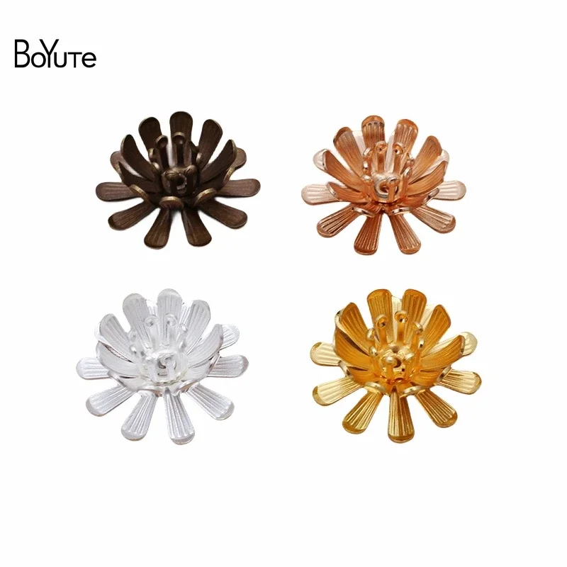 

BoYuTe (50 Pieces/Lot) 17MM Metal Brass Three-Layer Flower Materials Handmade Diy Jewelry Accessories