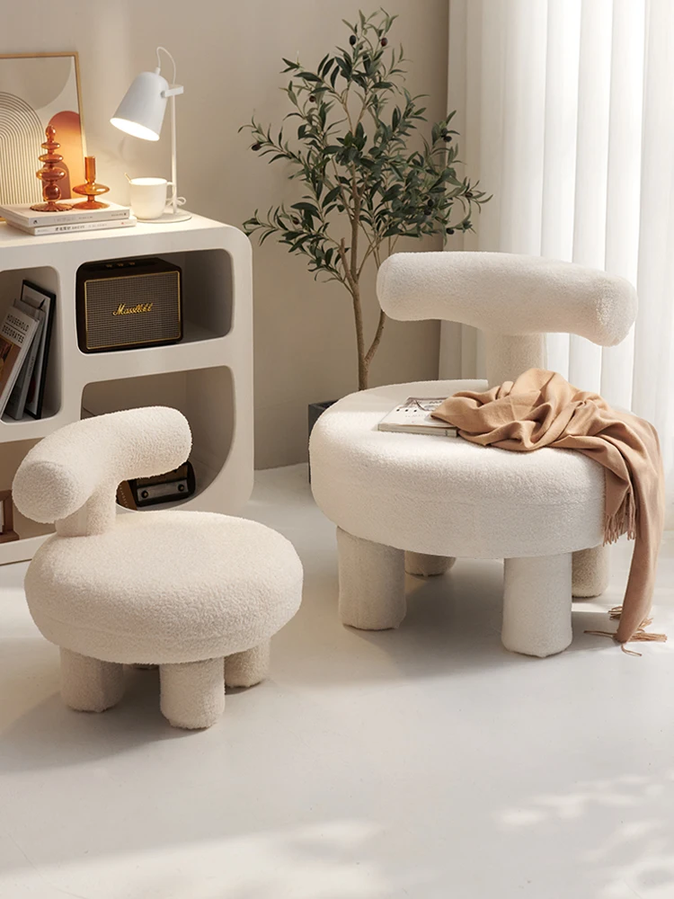 Luxury Lamb Wool Sofa Chair,Furniture,Home Living Room Backrest Chairs,Balcony Leisure Round Stool Bedroom Makeup Stools