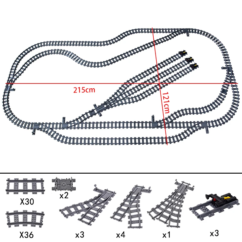 City Trains Flexible Tracks Forked Straight Curved Soft Rails Track Switch Building Block Bricks Kids DIY Technical Creative Toy