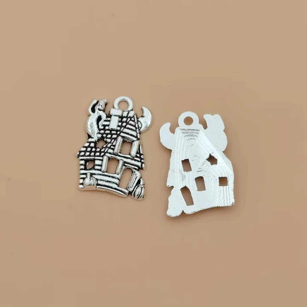 100Pcs Halloween Haunted Ghost House Charm For Crafting Jewelry Making Accessory  A-067