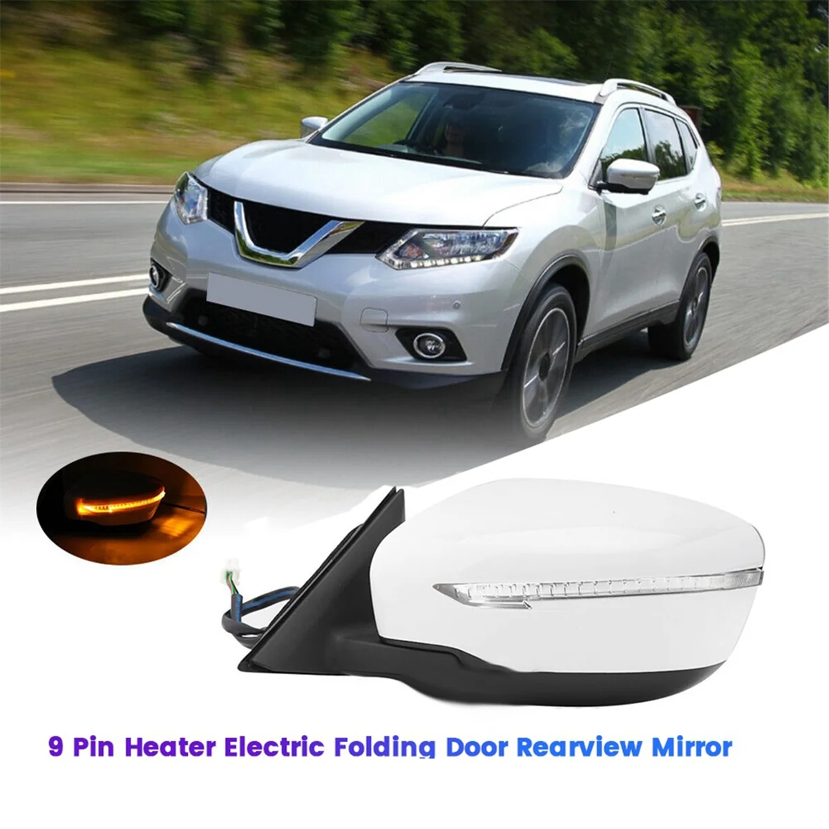 Left Electric Folding Door Mirror Turn Signal 96302-4CL6B for Nissan X-TRAIL T32 2014-2021 9 Pin Heater Rearview Mirror