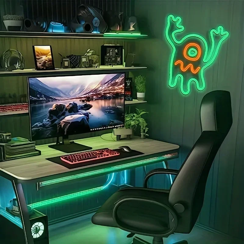 Interessante Ghost LED Neon Sign for Wall Decoration, Green Manholos, Dimmable Switch, Bedroom Light, Crianças