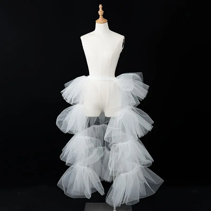 Women's White Ruffle Tulle Skirt Detachable Wedding Bridal Overskirt for Photoshoot Prom Party