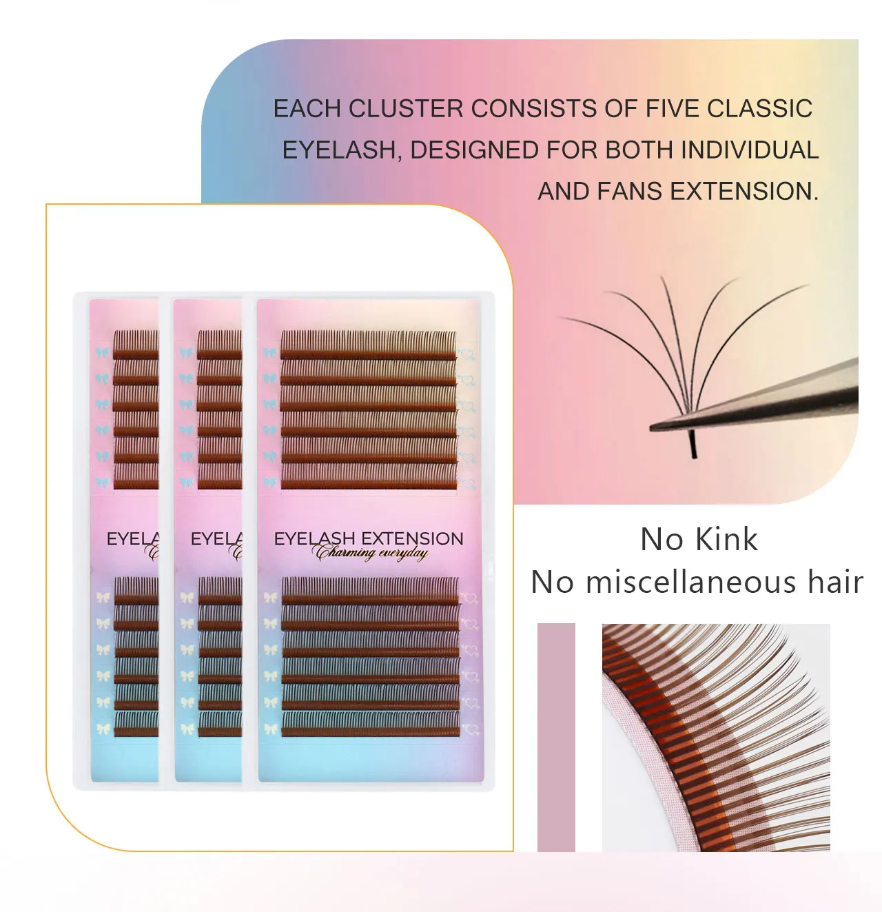 AGUUD 5D فلورا الجنية الرموش البني والأسود مسبقة الصنع المسامير حجم المشجعين لاش أنيمي العين الطبيعية لينة جلدة تمديد العنقودية