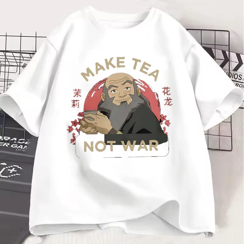الصورة الرمزية آخر Airbender الرجال امرأة تي شيرت Iroh جعل الشاي لا الحرب تيز قصيرة الأكمام المتضخم تي شيرت موضة عادية زوجين بلايز