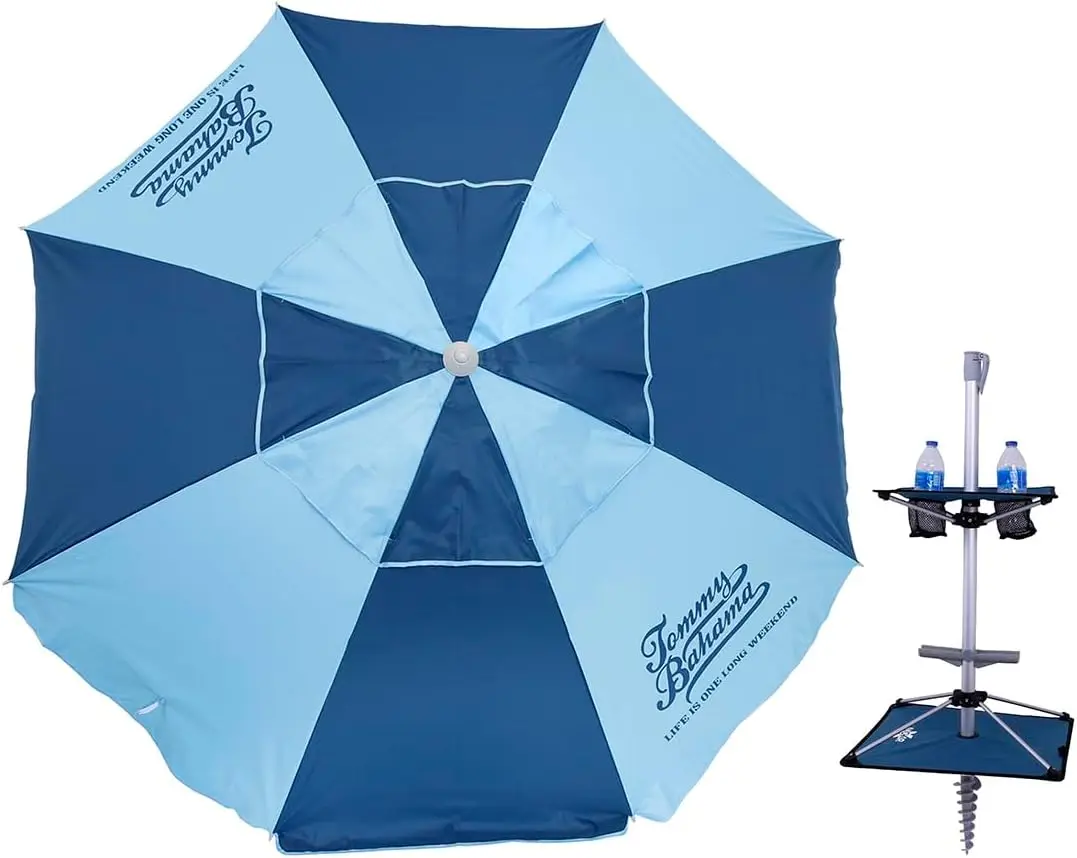 7 ft Fiberglass Beach Umbrella for Sand with Integrated Anchor