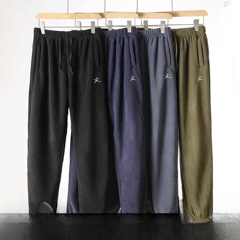 

Thiened Fce Men's Winter Double-Sided Velvet Casual Warm Sports Pants Loose Fit Straight Leg Polyester Fiber Long Trousers