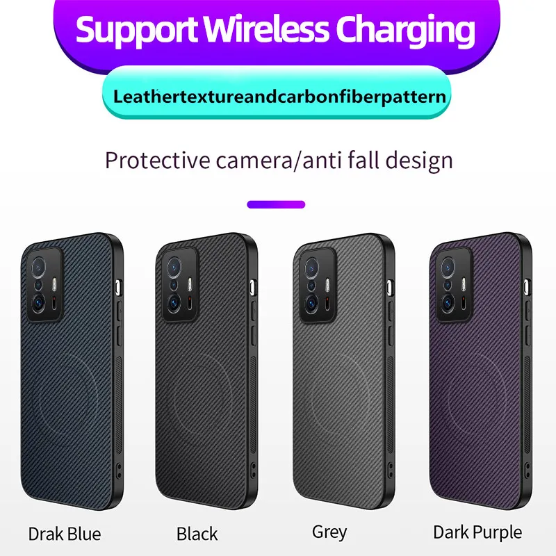 

Carbon Fiber Texture Wireless Charging Magnetic Case For Xiaomi 11T NothingPhone4A Pro 5G ShockProof Phone Cover For Xiaomi 11T