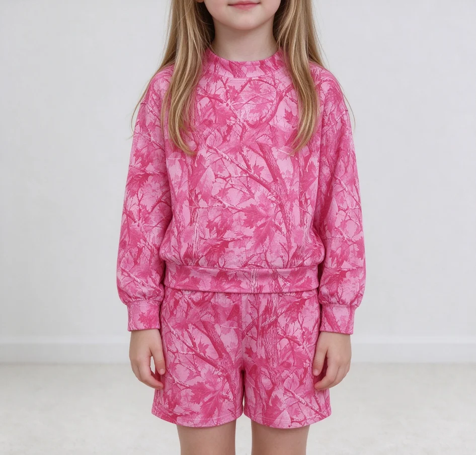Wholesale Kids Boys Girls Long Sleeves Pullover Leaves Shirt Clothes Baby Girls Toddler Pockets Shorts Outfit Children Camo Set