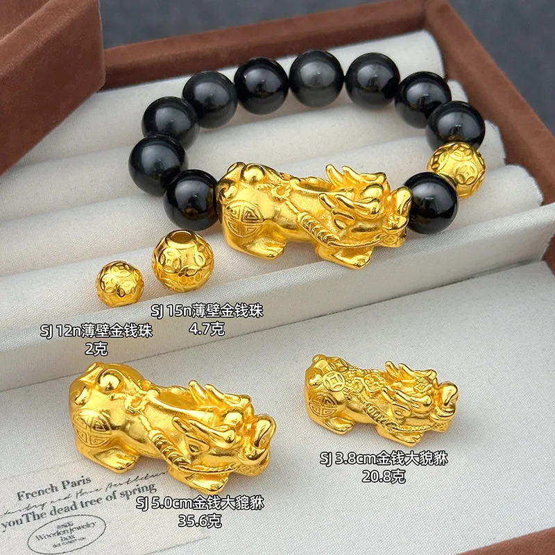 الرجال الفاخرة 9999 24K الذهب الحقيقي اضافية كبيرة الجوف النحاس عملة Pixiu تقليد 3D المال الخرز
