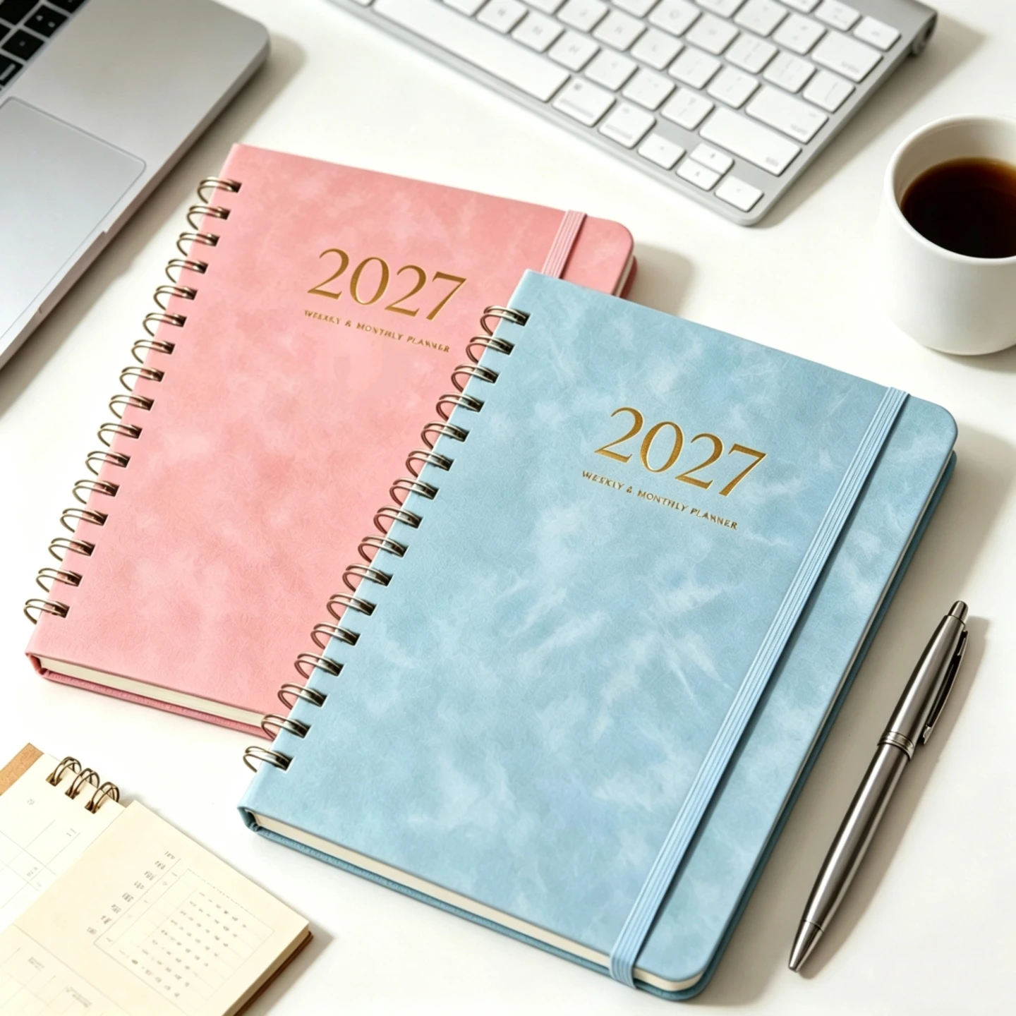 2027 A5 Light Luxury Leather Planner - Minimalist English Journal, Spiral Notebook for Daily Notes, Minimalist English Notebook