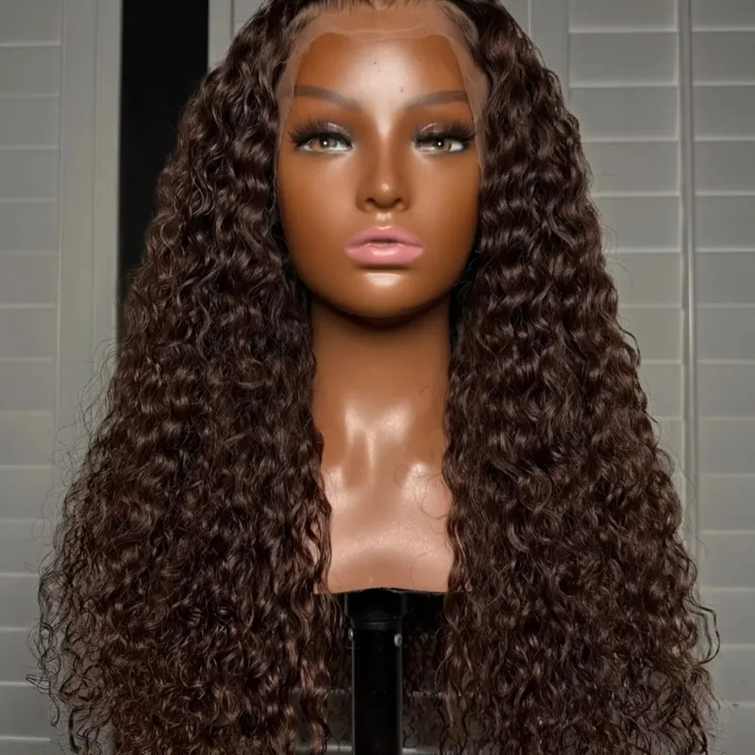 

180Density Dark Brown 26“Long Kinky Curly Lace Front Wig For Women BabyHair Glueless Preplucked Heat Resistant