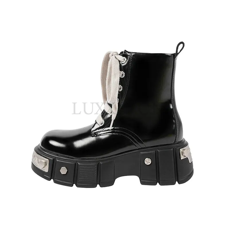 Platform Boots Goth Black Combat Shoes for Women Chunky Metal Decor Punk Style Motorcycle Boot Fashion Ladies Ankle Boots