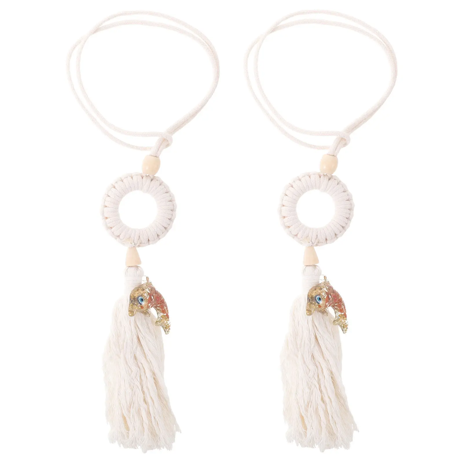 2Pcs Curtain Tiebacks Boho Polyester Tassel Decorative Holdbacks Rustic Braided Curtain Rope Ties for Living Room Bedroom Window