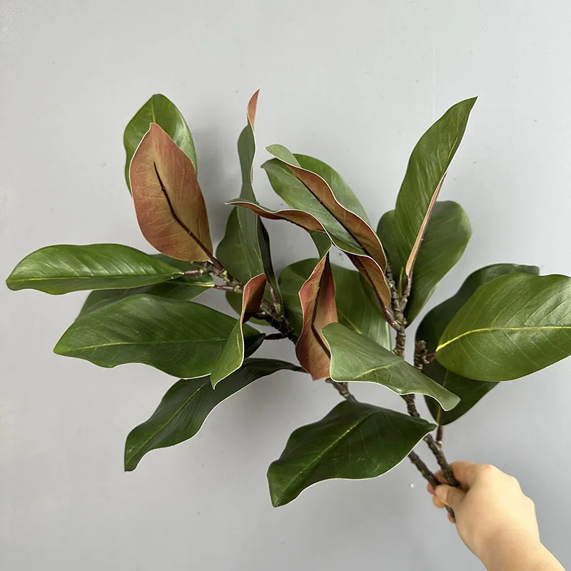 2pcs Artificial Magnolia Leaf Green Plant Floral Plastic Simulation Magnolia Branch Fake Plants Leaves Shopping Mall Decoration
