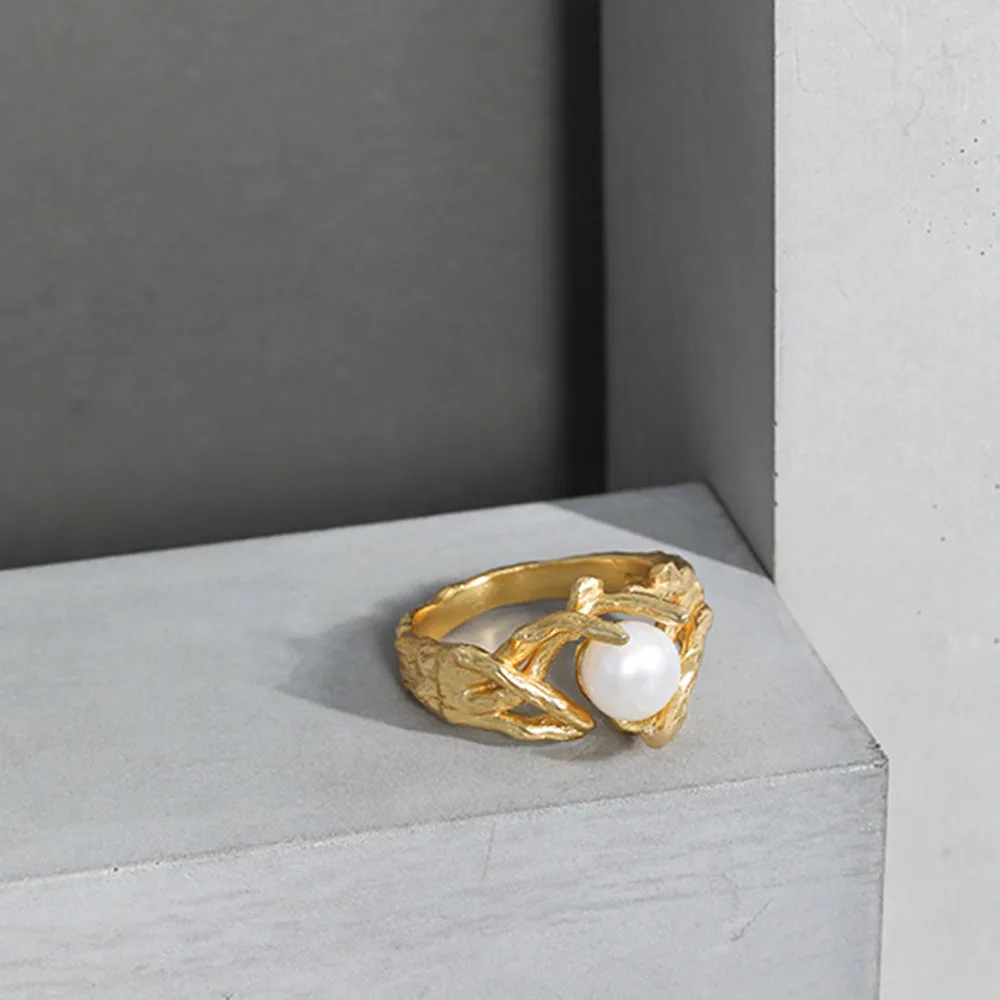 ANDYWEN 100% 925 Sterling Silver Gold Pearl Irregular Geometric Resizable Rings Women Rock Punk Luxury Truck Women Jewelry Gift
