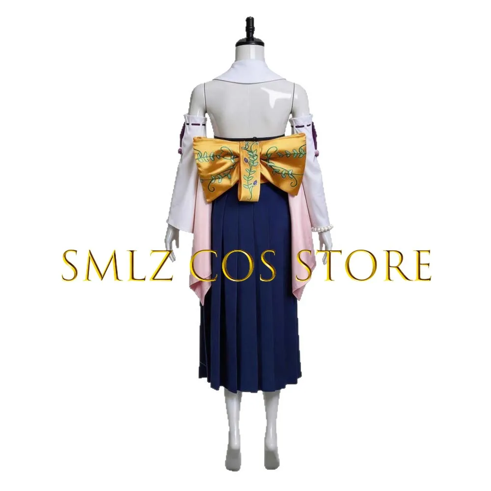 Smlz FFX Yuna Cosplay Anime FF10 X Costume Woman You Na Kimono Dress Prop Wig Set Halloween Party Play Outfit - view 5