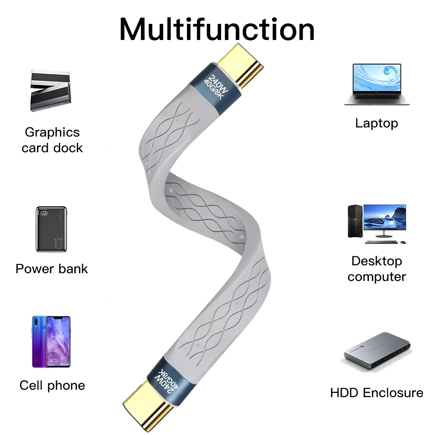 USB-C to Type-C 240W USB4.0 40Gbps Cable PD3.1 5A 8K@60Hz Data Cord For TV Laptop Tablet MacBook Video Transmission﻿