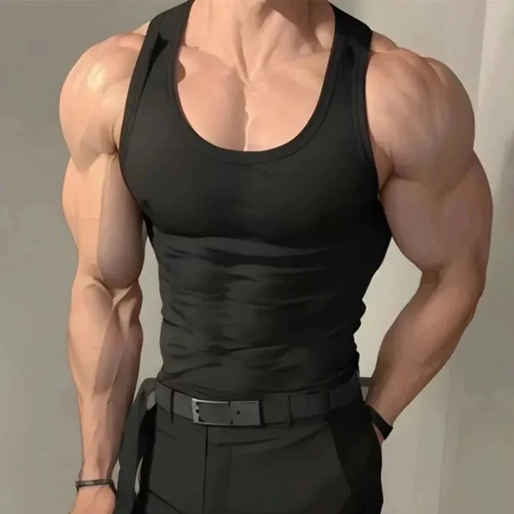 Mens Vest Plain Casual Cotton Tank Top Spring Gym Sports Fitness Daily All-Match Classic Sleeveless Top Men\'S Clothing 2025 New