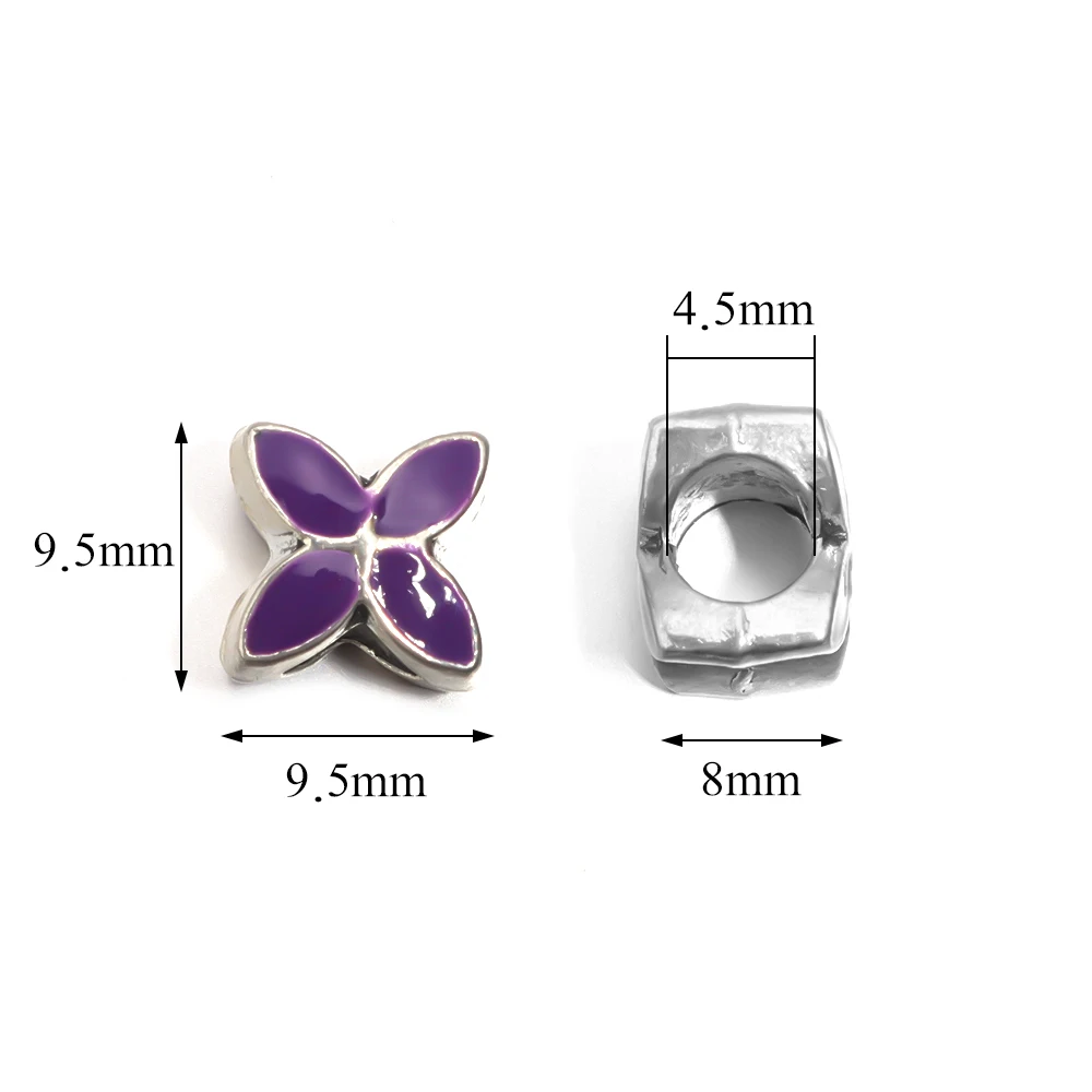 10Pcs/Lot 9.5×9.5mm Alloy Drop Oil Beads Colorful Four Petal Flower Large Hole Loose Beads For Diy Bracelet Necklace Jewelry