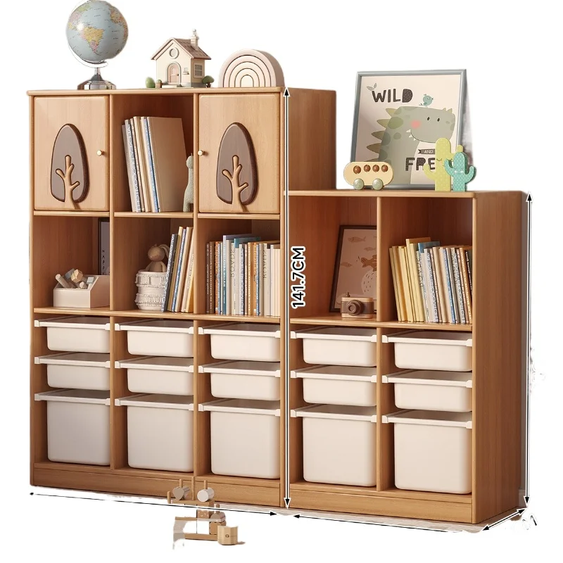 

Toy storage cabinet, living room floor-to-ceiling integrated solid wood drawer storage low bookshelf module