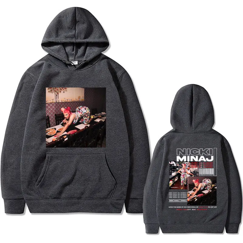 Nicki Minaj Red Ruby Da Sleeze Album Double Sided Print Hoodie Men Women Fashion Sportswear Male Hip Hop Vintage Casual Hoodies