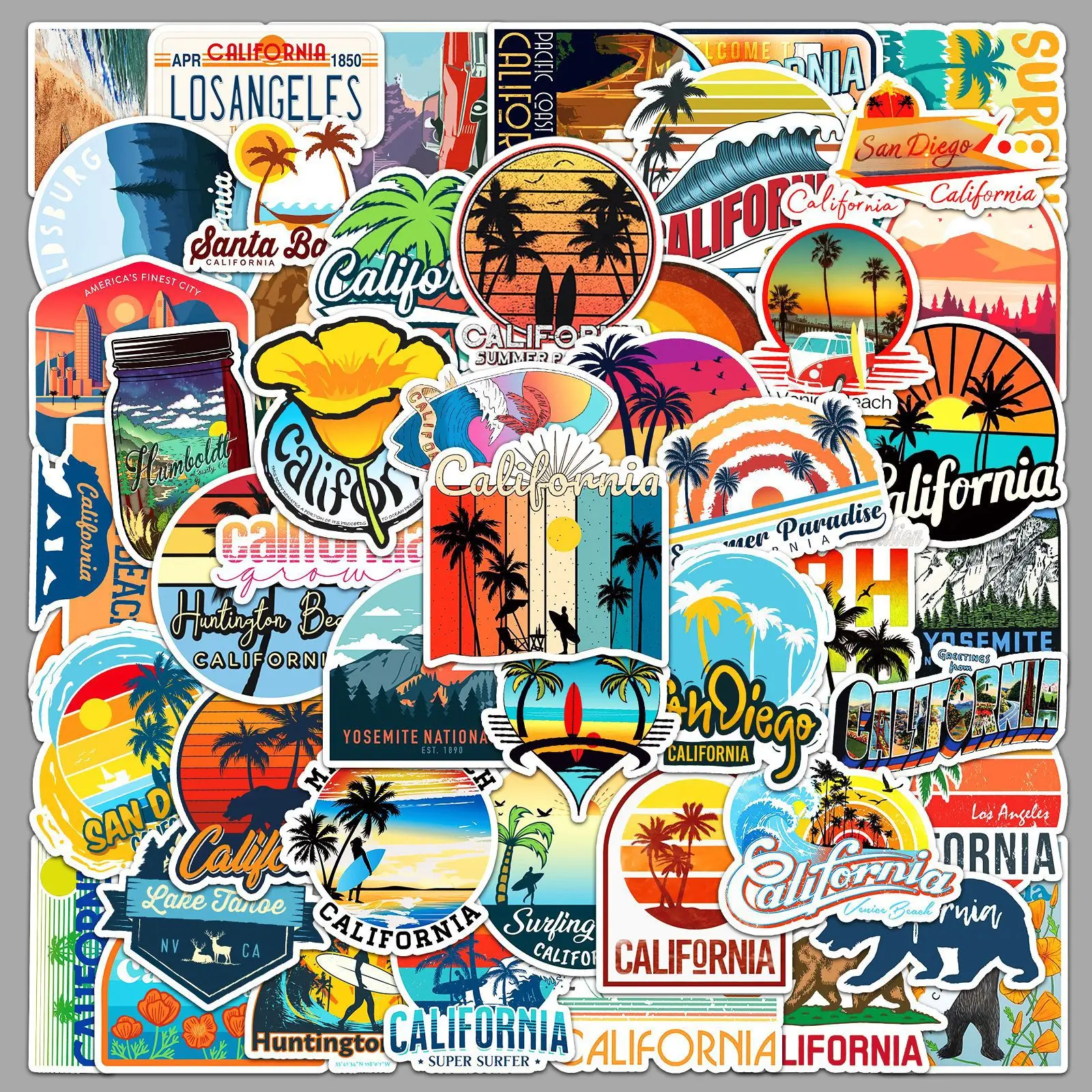 50pcs California Travel America Aesthetics Stickers for Phone Case Laptop Notebook Suitcase Skateboard DIY Aesthetic Stickers