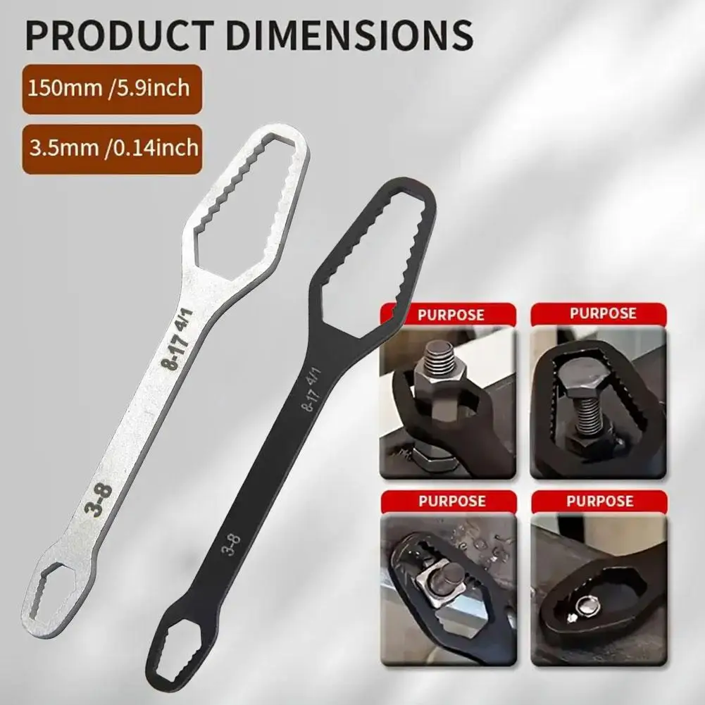 1pc 3-17mm Universal Double-Head Torx Wrench Self-Tightening Adjustable Wrench Hand Tool, Colors Include Silvery And Black