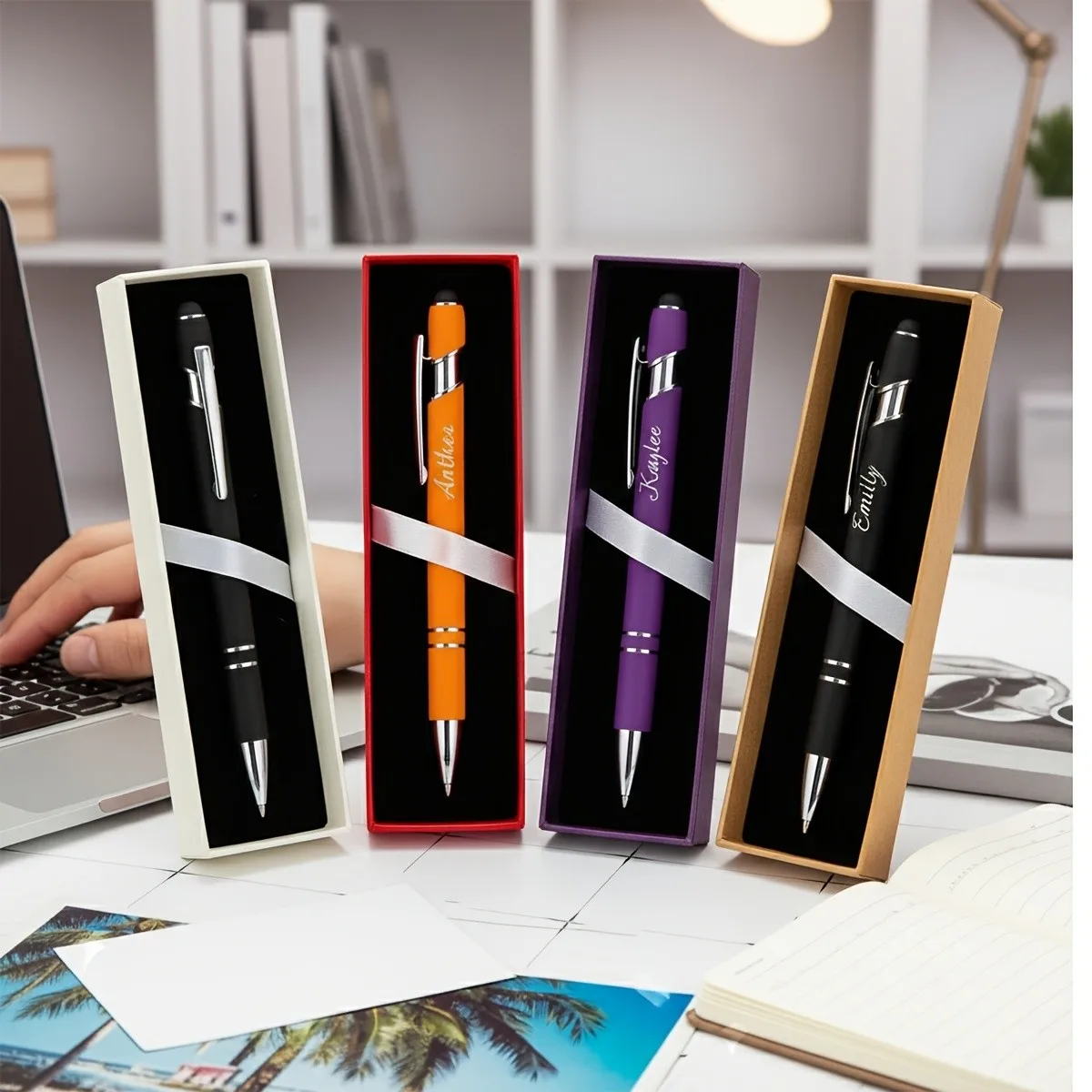 Engraved Ballpoint Pen Personalized Name 2-In-1 Metal Pen with Exquisite Gift Box, Suitable for Professional Business