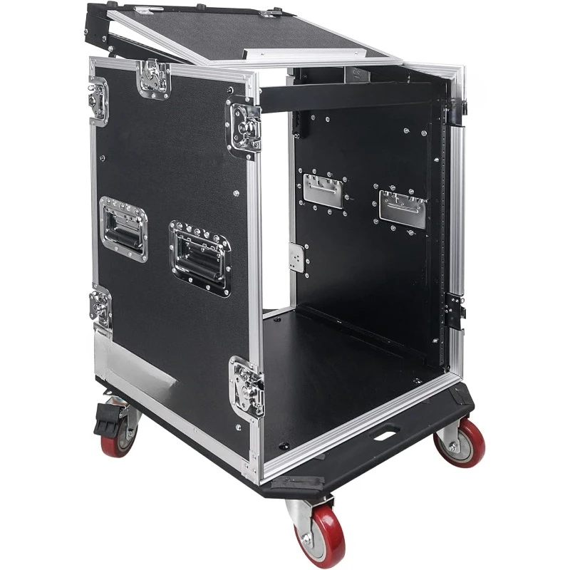 

Heavy-Duty 1/2" (12mm) 14U PA DJ Rack/Road Case with 11U Slant Mixer Top, 20’’ Rackable Depth and Casters, 14-SpaceATA
