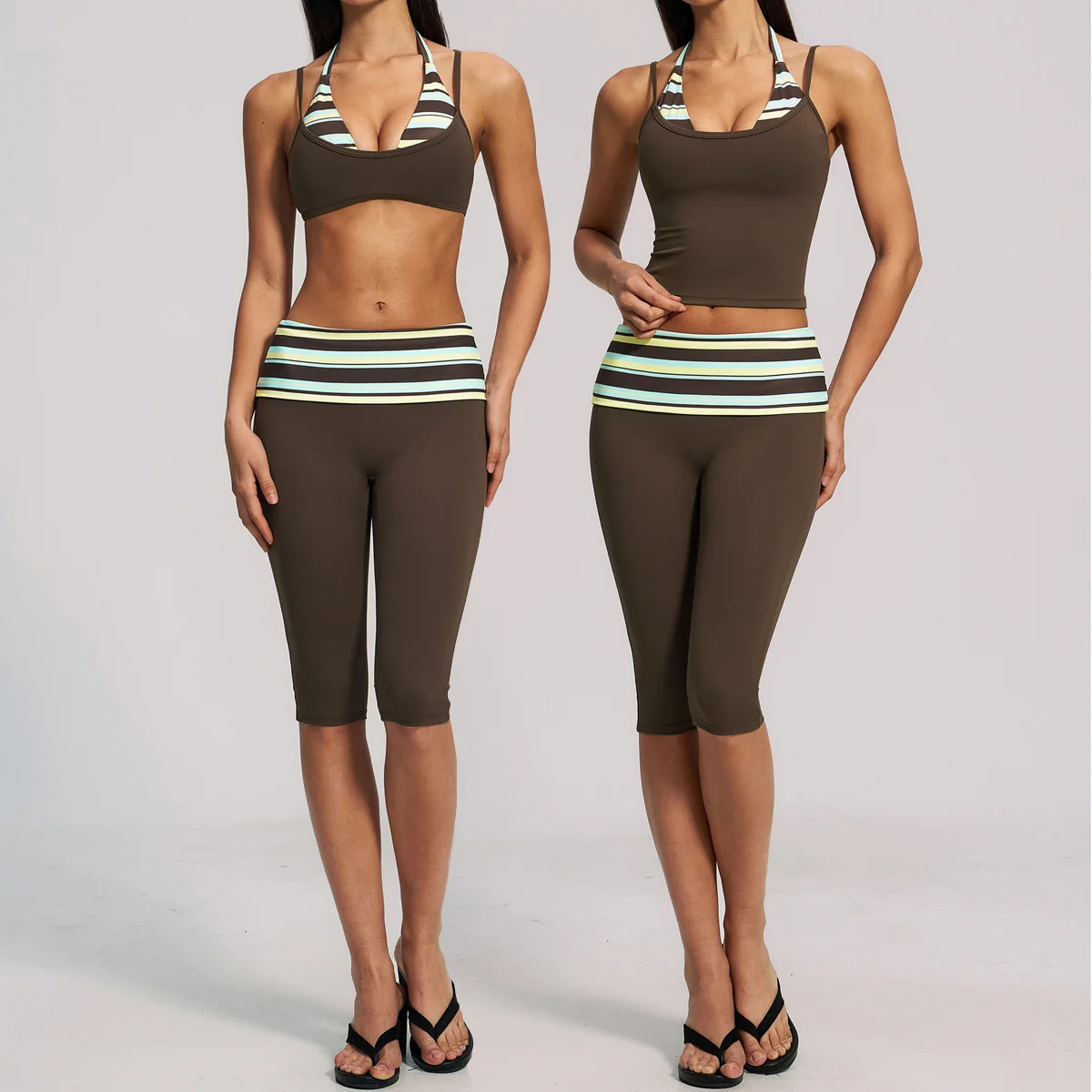 New Yoga Suit 2PCS Women Sports Bra High Waist Capri Pants Athletic Wear Outfits Gym Vest Set Fitness Workout Clothes Sportswear