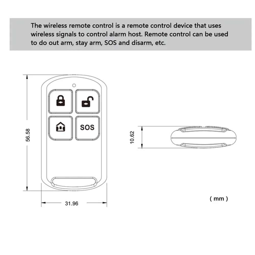 Detector de Control remoto inalámbrico, sistema de alarma de seguridad PF50, 1 piezas, 433MHz, 4 teclas, EV1527, codificación para desarmar a distancia