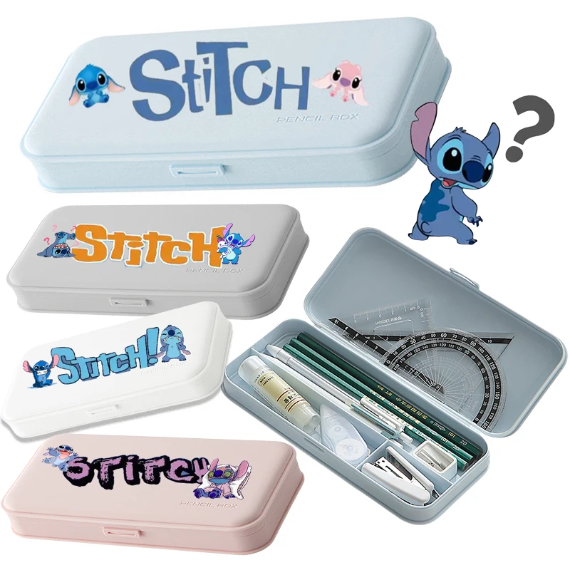 Caja de papelería Disney Stitch, estuche para lápices para estudiantes, caja de almacenamiento de suministros escolares, organizador ligero de papelería divertido y bonito de dibujos animados