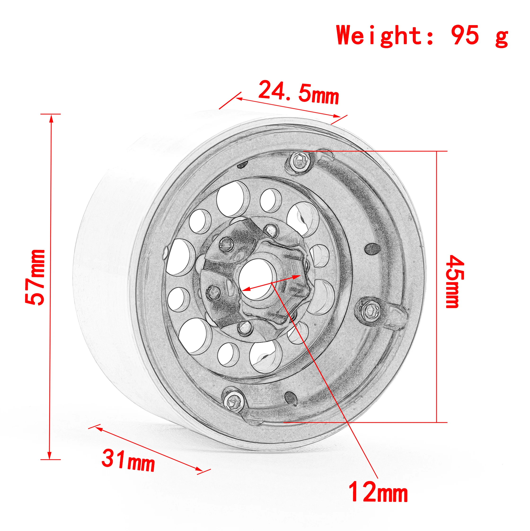 4Pcs 1.9 Metal Beadlock 12 Round Hole Wheel Hub Rim for 1/10 RC Crawler Axial SCX10 AXI03007 Yikong TRX4 D90 RedCat