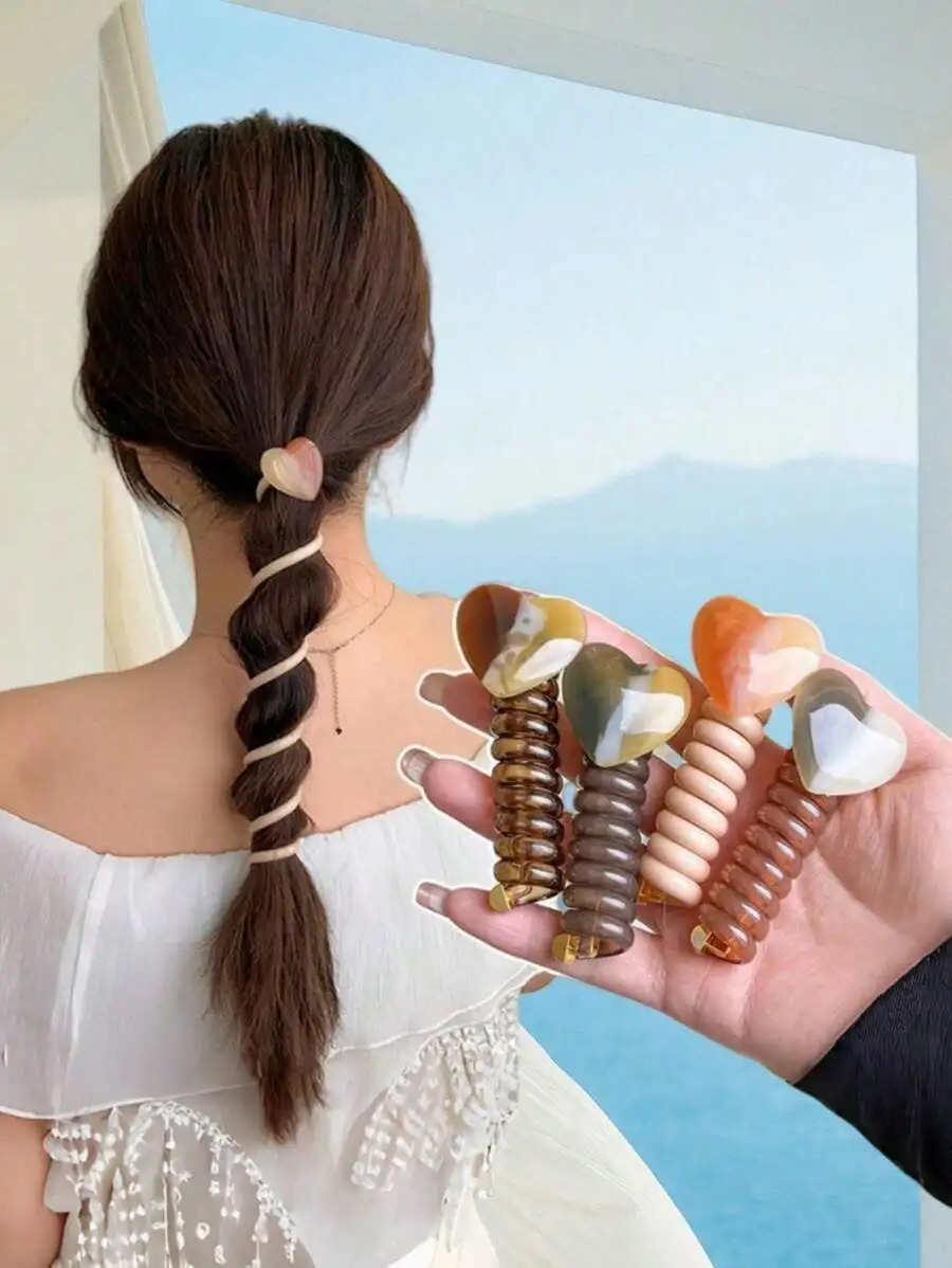 

Набор из 4-х милых и простых заколок-резинок для волос в форме телефонного шнура, аксессуар для плетения косичек