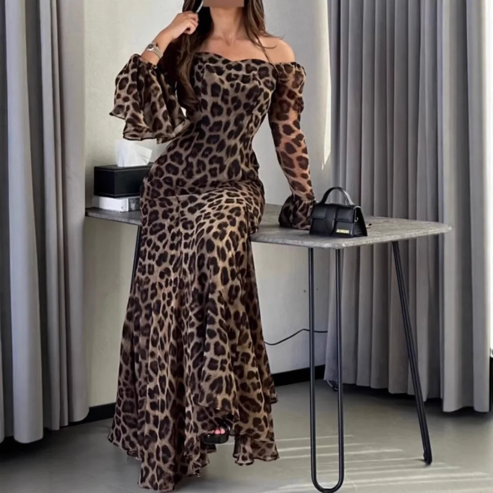 

Sexy Leopard Print Ball Dr Autumn Winter Women's Faion Long Sve Evening Gown Sexy Animal Print KTV Par Dr