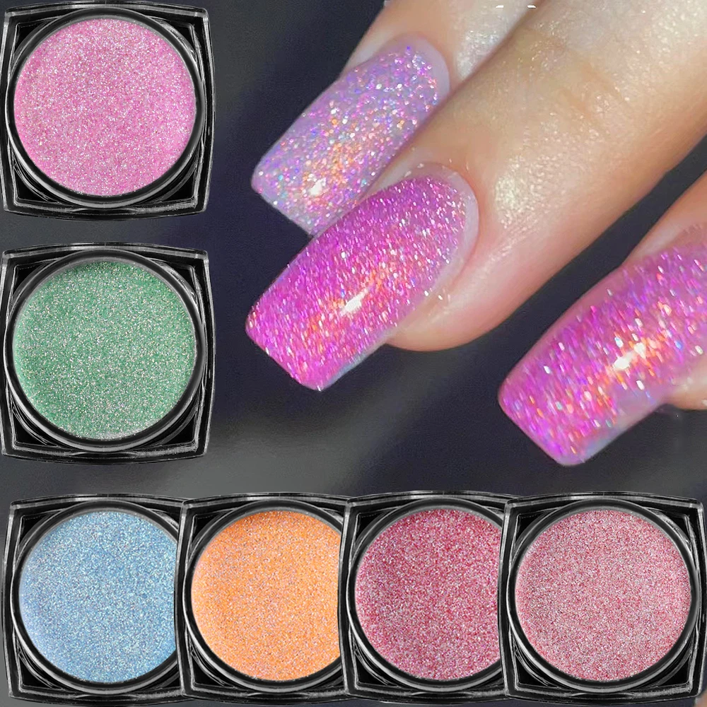 6Pcs/set Reflective Nail Glitter Powder Pink Blue High Glossy Effect Dipping Powder for Gel Polish Korean Manicure Pigment NTSDA