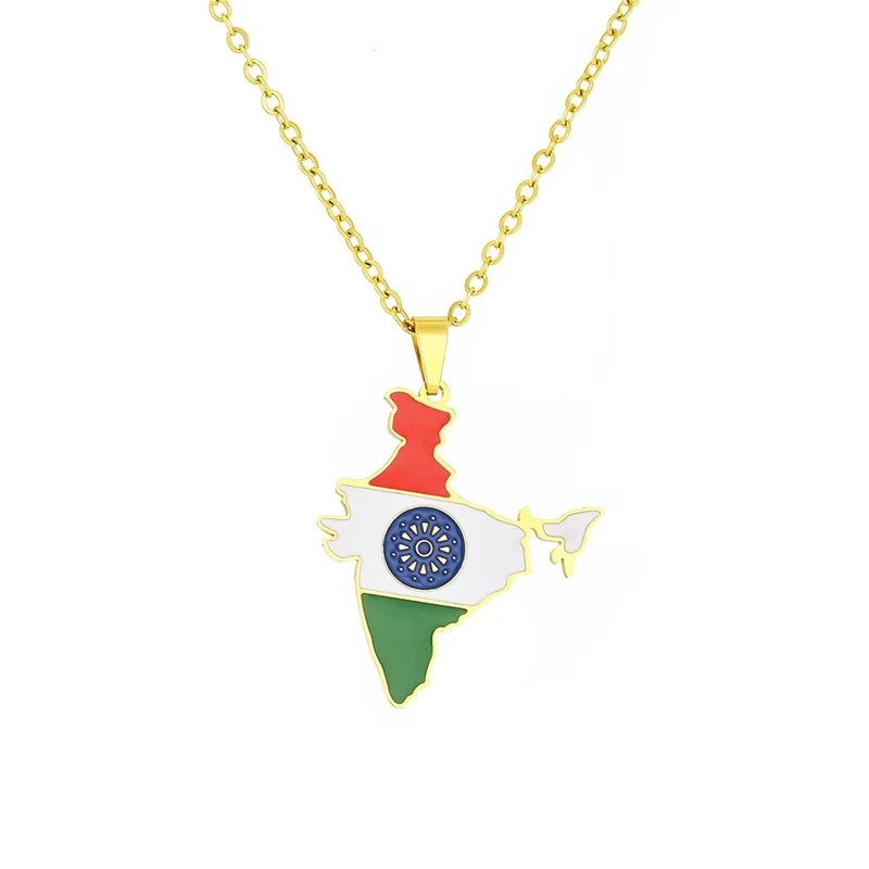 

Europe and the United States Hot Stainless Steel Indian Flag Map Pendant Necklace