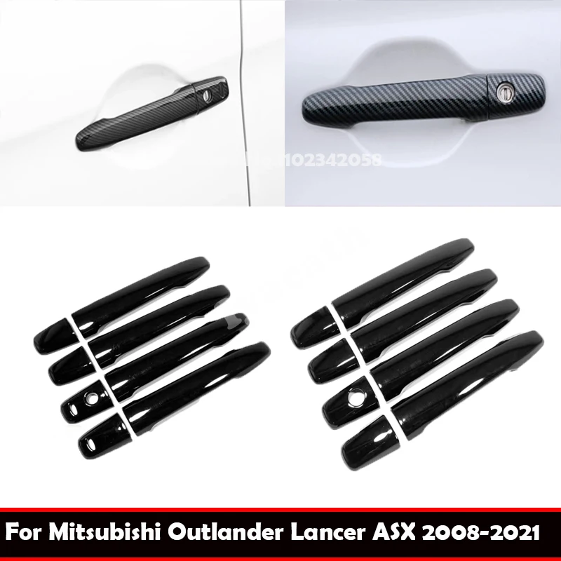 For Mitsubishi Outlander Lancer ASX 2008-2021 ABS Chrome Carbon Fiber Car Door Handle Bowl Cover Sticker Styling Accessories