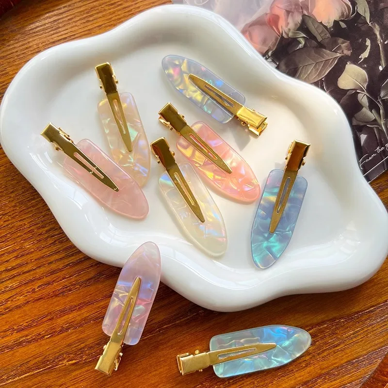 Iridescent Acetate Seamless Hair Clips for Women Side Bangs Clips Makeup Top Clips Broken Hair Fixing Hairpins Hair Accessories