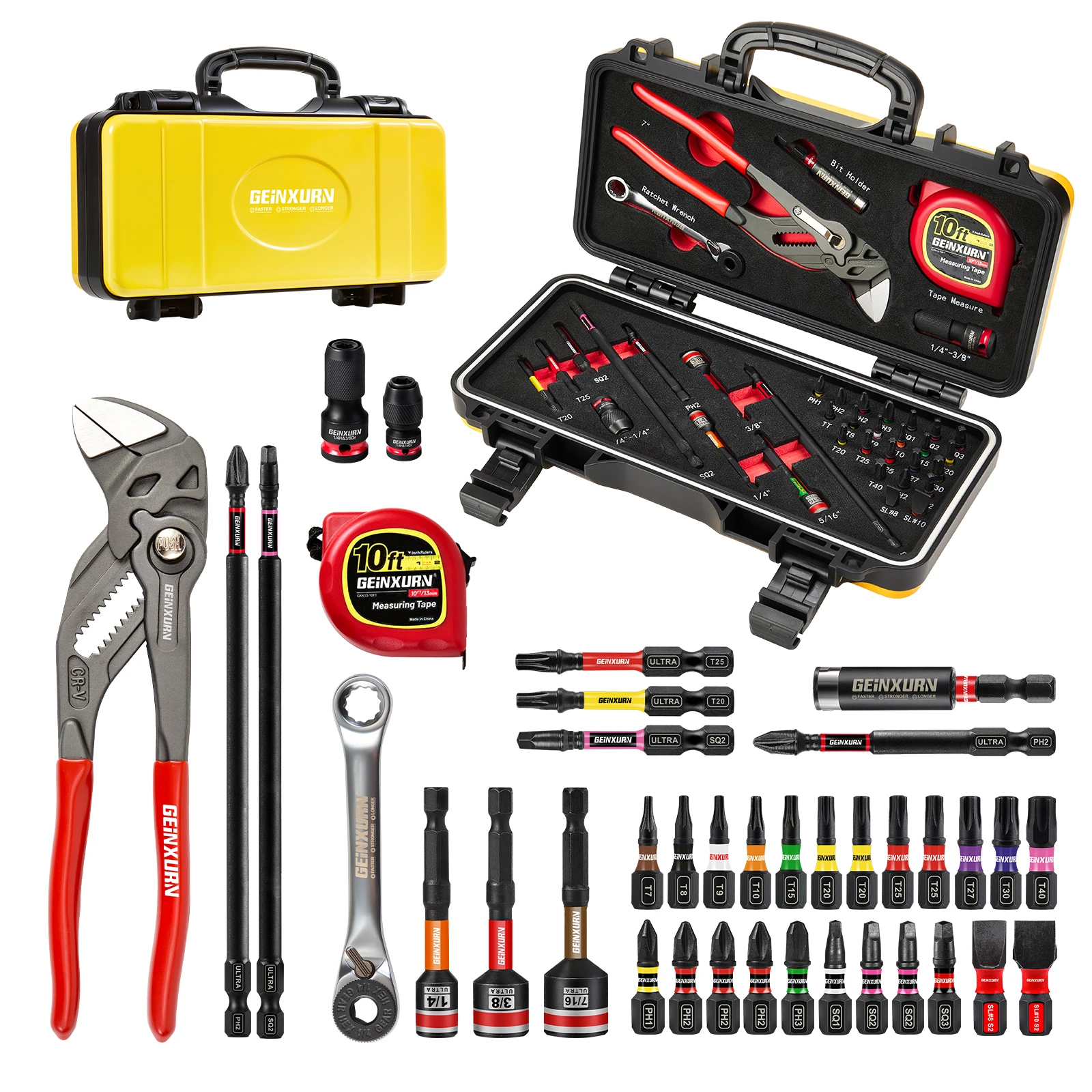 Geinxurn 38Pcs Tools Set Packaged with Water Pump Plier,Screwdriver Bit,mini ratchcting wrech and Tape Measure for Home Repairs