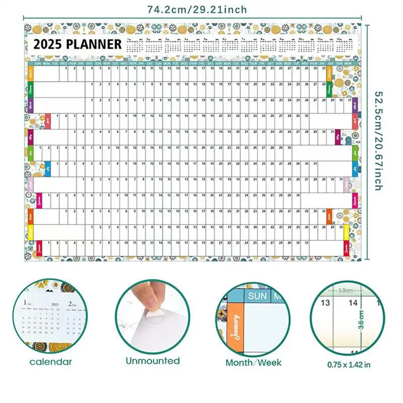 2025 Yearly Wall Calendar Practical Big Wall Calendar 2025 Yearly Planner Foldable Work Calendar 12 Month Wall Calendar For Home