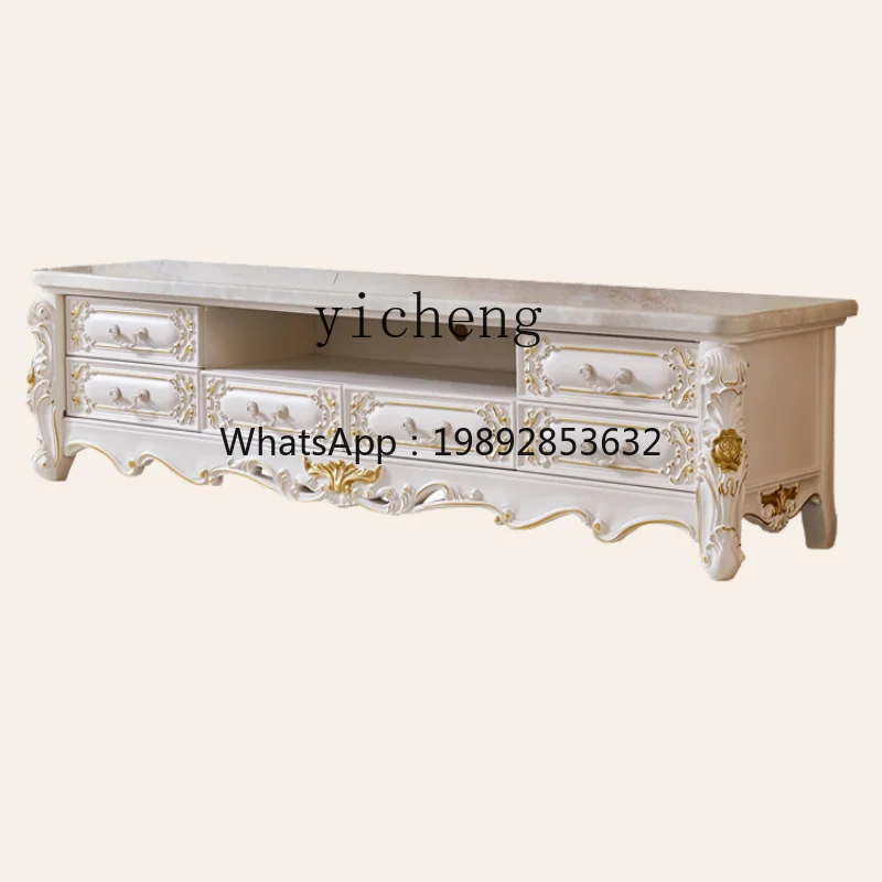 

TV Cabinet Living Room Home Marble Solid Wood Coffee Table TV Cabinet Combination Villa Long Floor Cabinet