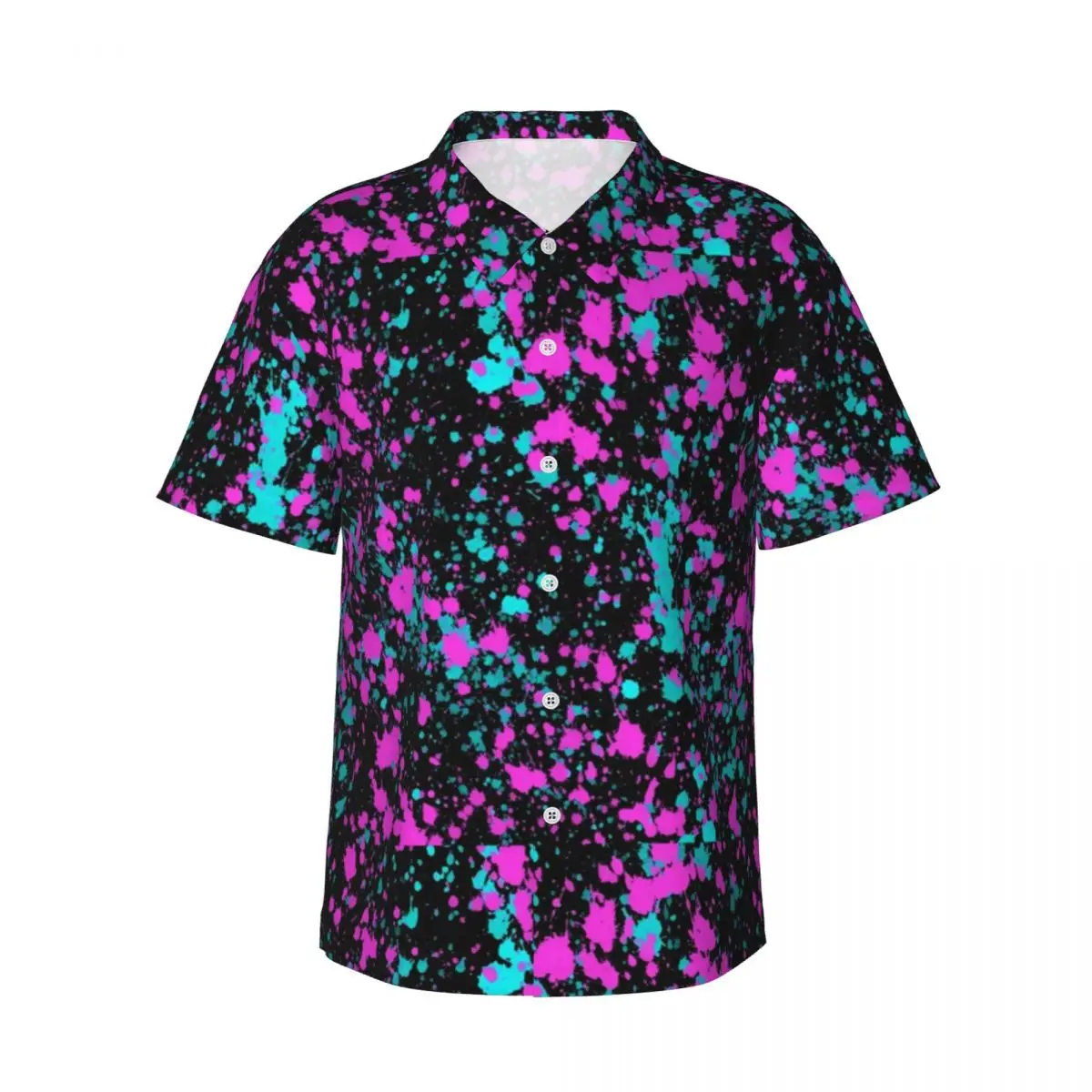 

Neon Paint Splatter Beach Shirt Pink And Blue Hawaii Casual Shirts Male Vintage Blouses Short Sleeve Y2K Funny Design Clothing