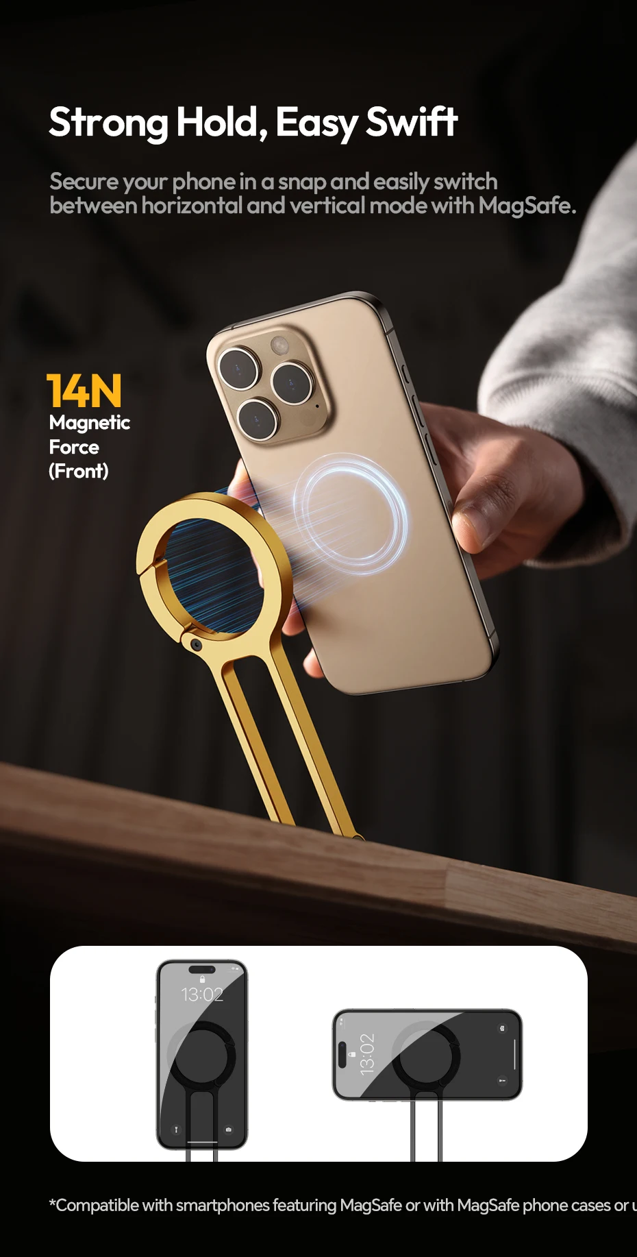 Ulanzi MA30 Telefonstativ mit Karabiner, horizontal, vertikal, beidseitig, magnetisch, für Vlog Online-Live-Streaming – Detail 3