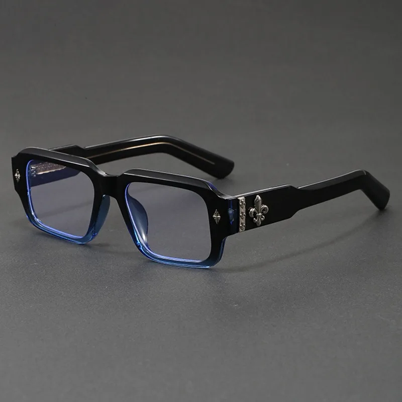 Gafas Vintage con Marco Cuadrado Grueso y Protección Anti-Luz Azul para Hombre y Mujer, Gafas Decorativas con Diseño de Flor de Lis, Clásicas Retro Negras